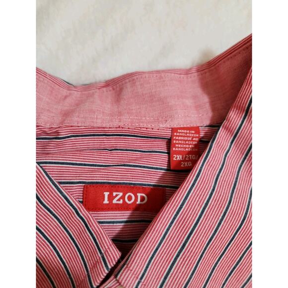 Izod NWT Shirt Mens 2XL Red Striped Long Sleeve Preppy Business Work MSRP $60 - Picture 2 of 12